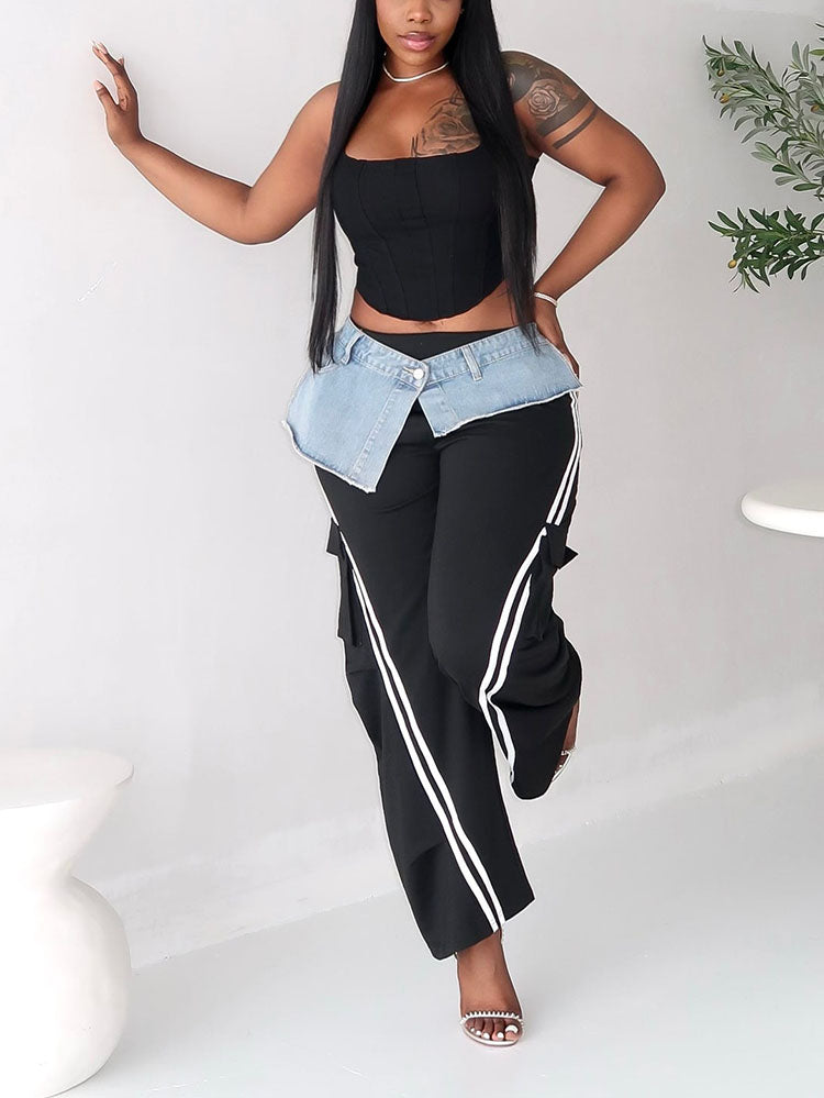 Denim Contrast Cargo Joggers Black / M