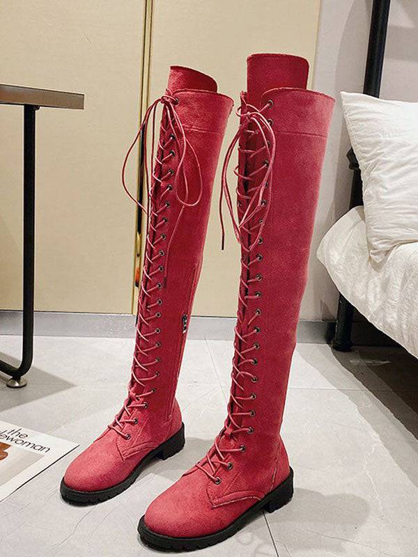 Lace Up Flat Suede Boots Brown / 7.5/8