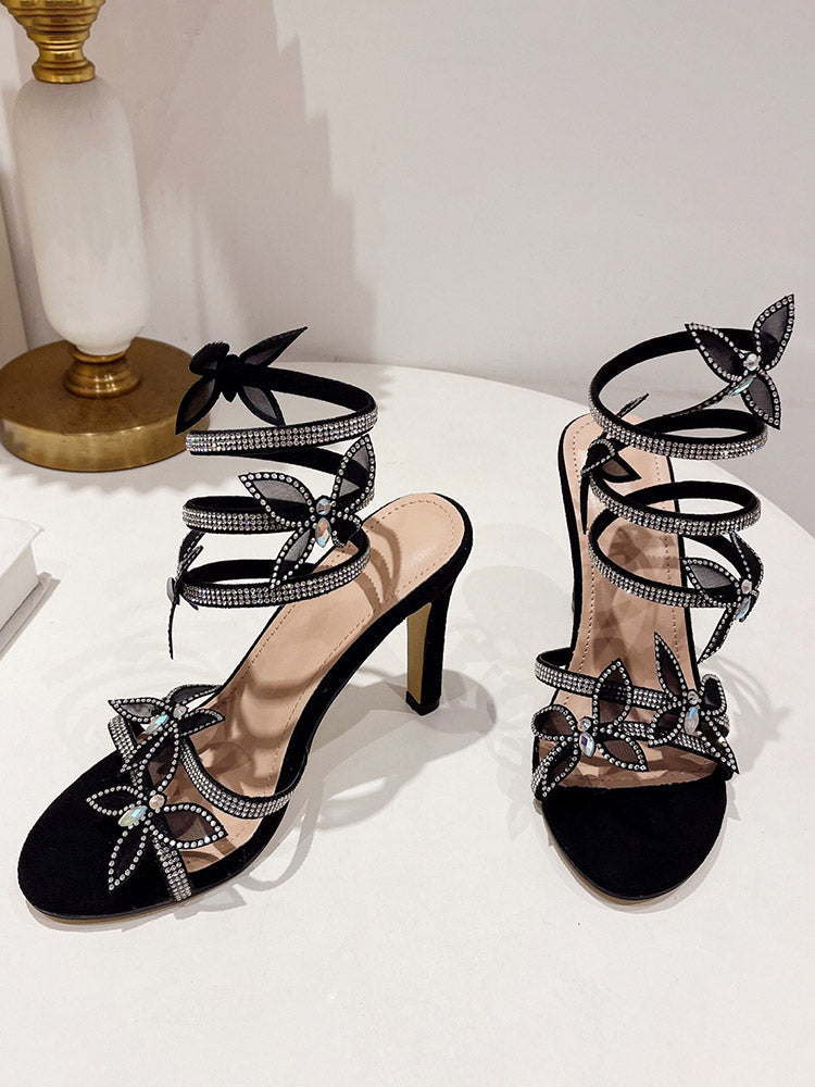Butterfly Ankle-Wrap Sandals Black / 5/5.5