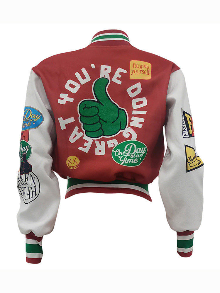 Letter Cropped Varsity Jacket Red / M