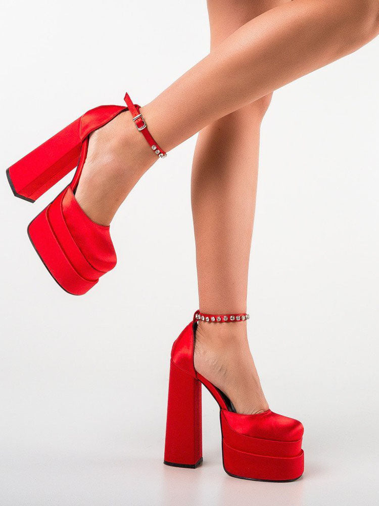 Rhinestone Decor Platform Heels Rose / 6