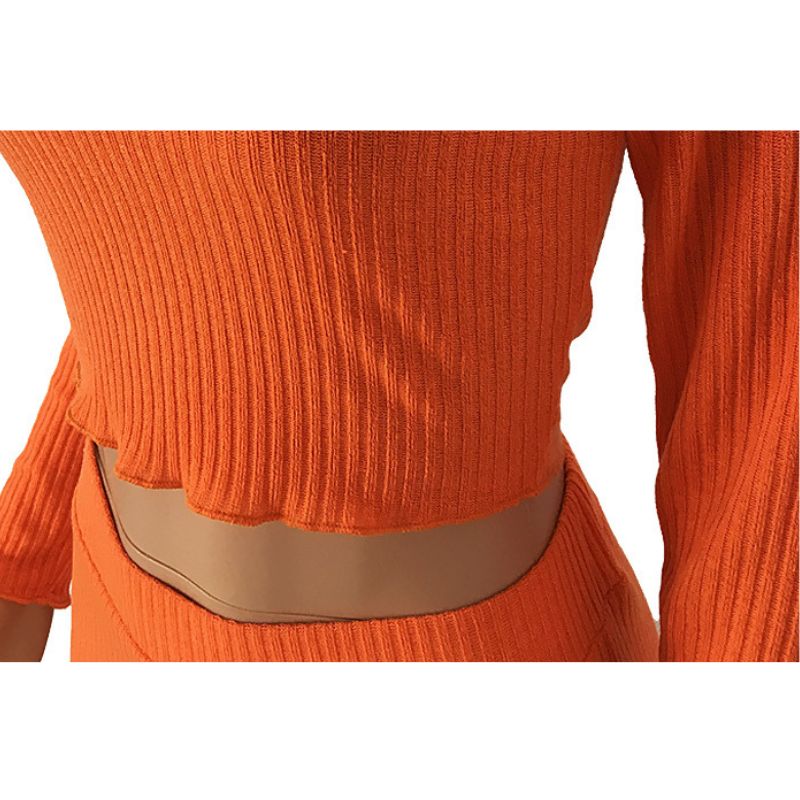 Turtleneck Knit Sweater Set Orange / S