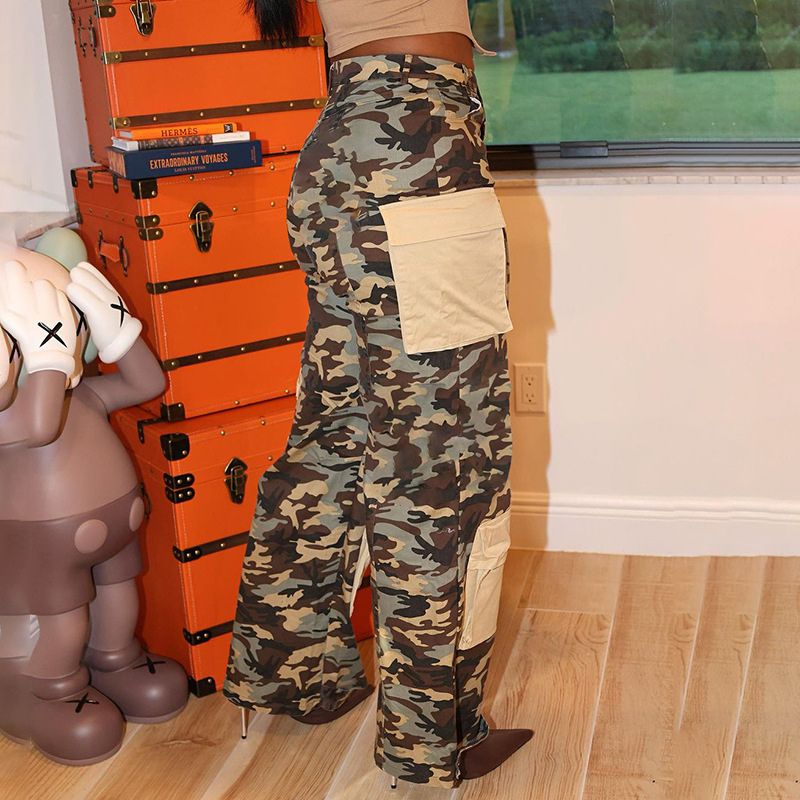 Patch Pocket Camouflage Cargo Pants Brown / S