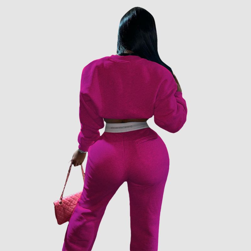 Zipper Sweatshirt & Wide Leg Pant Set Rose / S