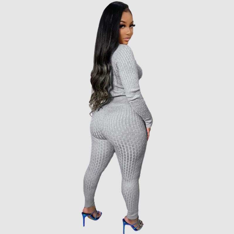 Solid Color Bodycon Sweater Set Black / S