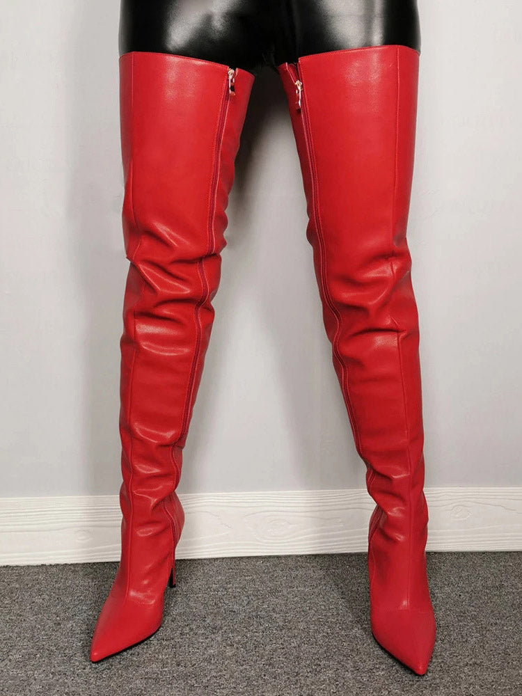 Full Zip Over The Knee Leather Boots Rose / 7.5/8