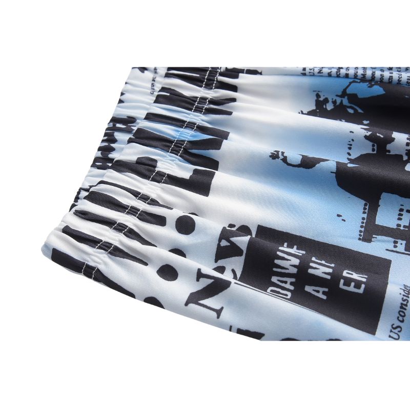 Newspaper Pattern Printed Shirt Pant Set White / 3XL