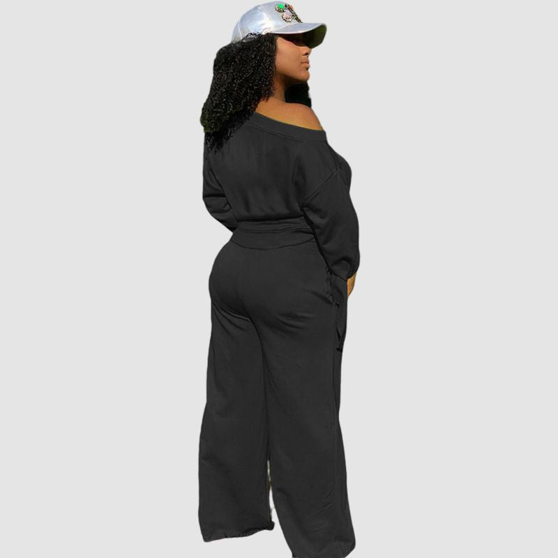 Off-shoulder Wide Leg Pant Set Wine / XL