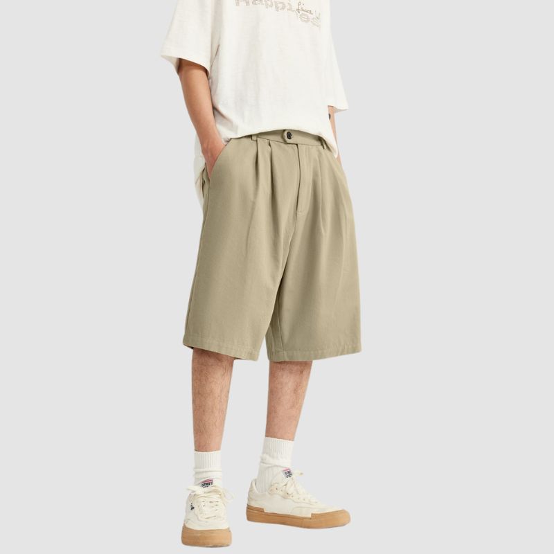 Pleated Design Suit Shorts Khaki / M