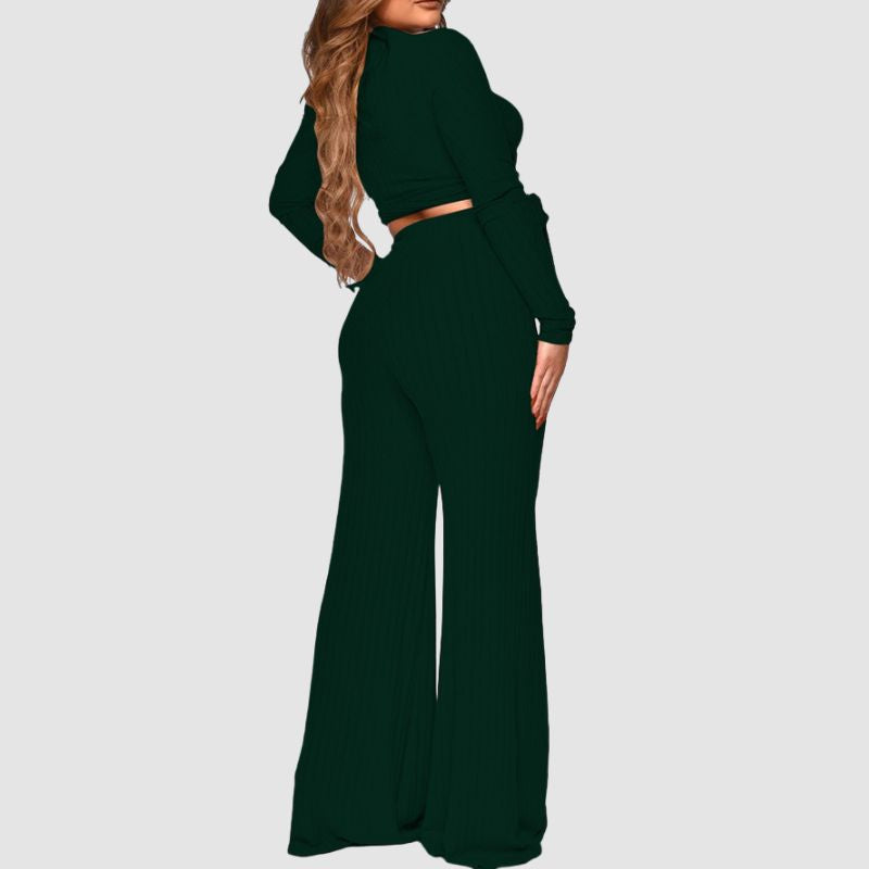 Ribbed Knit Tie-up Top & Wide Leg Pant Set Orange / S