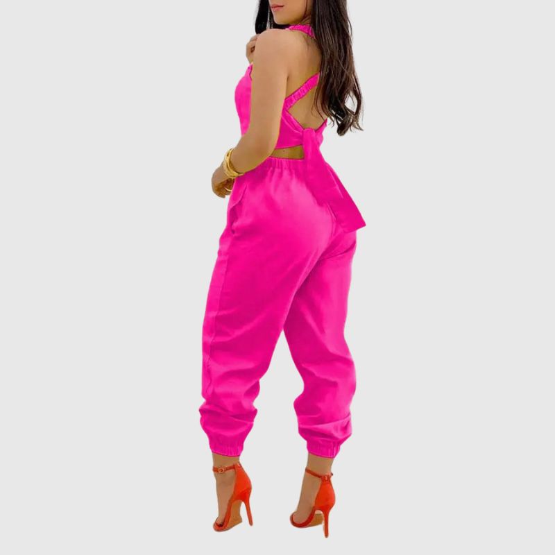 Halter Backless High Waist Jumpsuit Orange / S