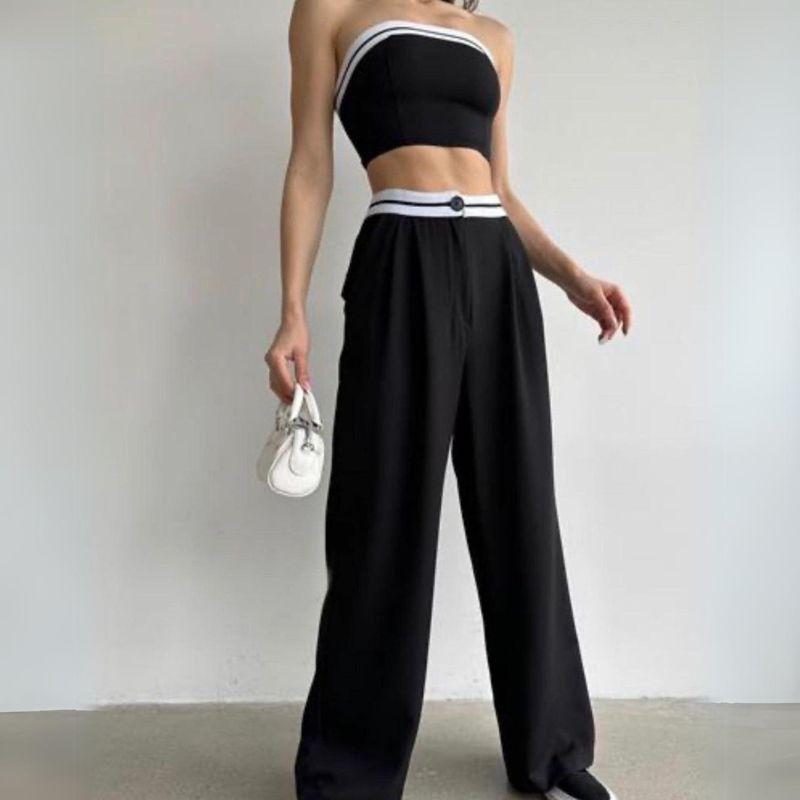 Tube Top & Wide Leg Trousers Set Black / S