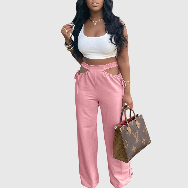 Solid Cut Out Pants Apricot / S