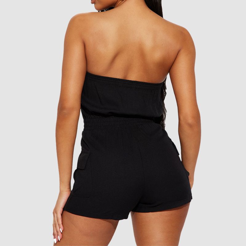 Off Shoulder Tube Top Cargo Romper Red / M