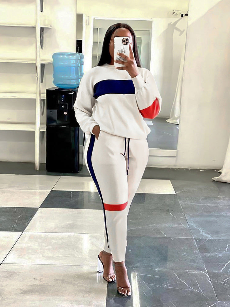 Stitching Striped Casual Style Set White / M