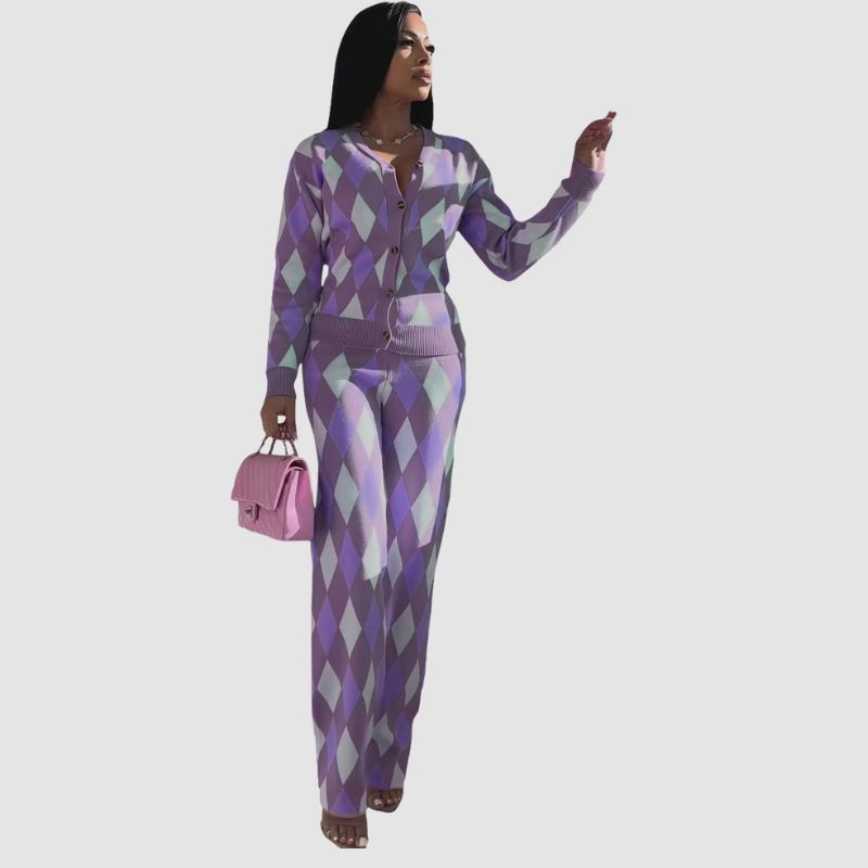 Argyle pattern pants set Pink / 3XL