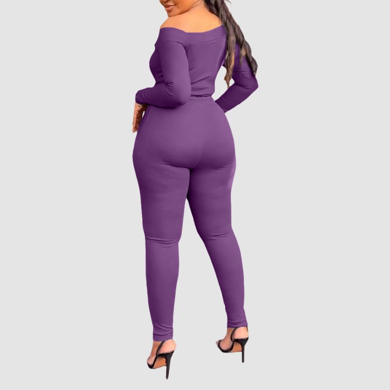 Off-Shoulder Bodycon Pants Set Khaki / S