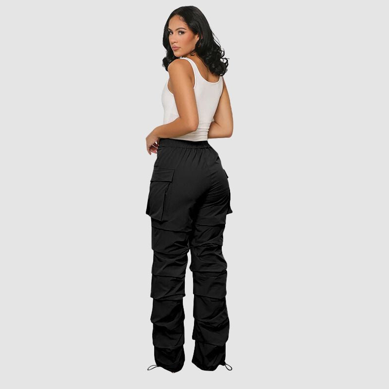 Pleated Drawstring Cargo Pants Green / S