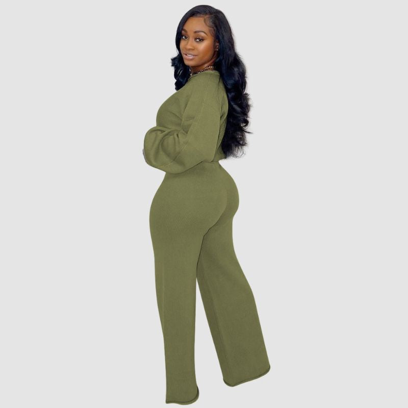 Simple Solid Color knit Set Green / M