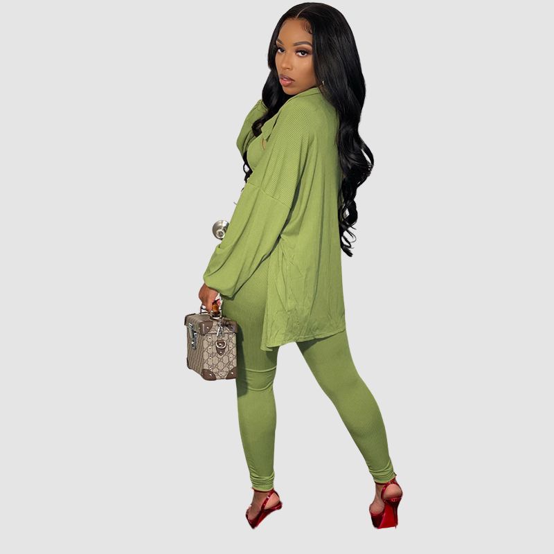 Solid Color Casual Pants Three Piece Set Orange / S