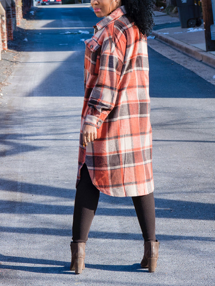 Flannel Pocket Plaid Cardigan Orange / 2XL