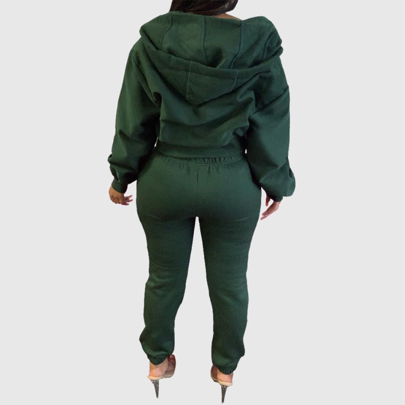 Solid Color Zip Hoodies Pant Set Grey / 2XL