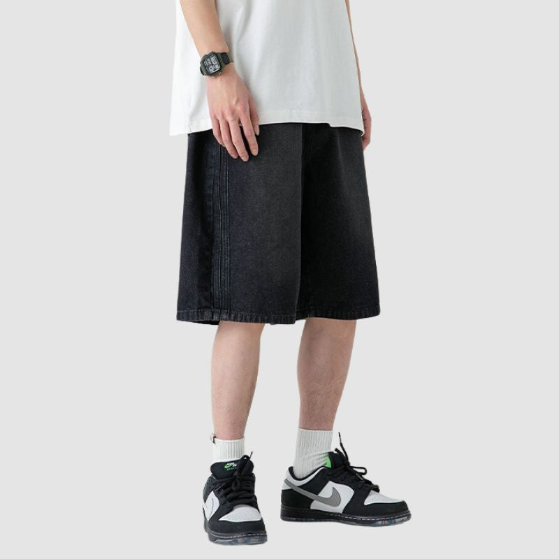 Side Embroidered Washed Jorts Black / L