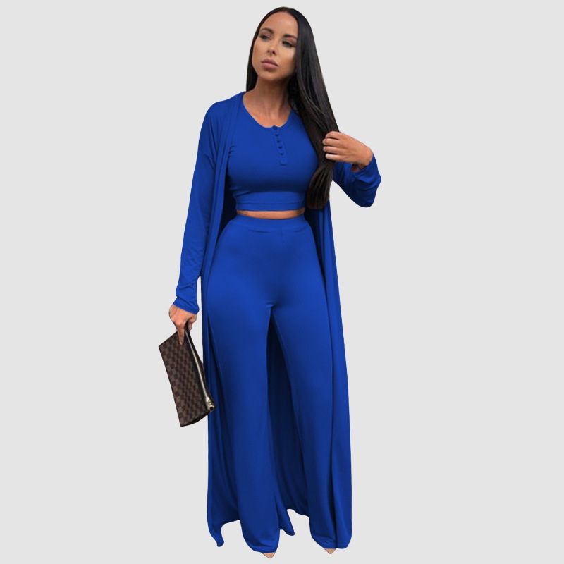 Solid Color Casual Three-Pieces Set Light Blue / S