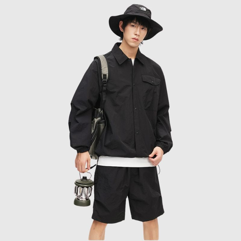 Solid Cargo Jacket Set Black / L
