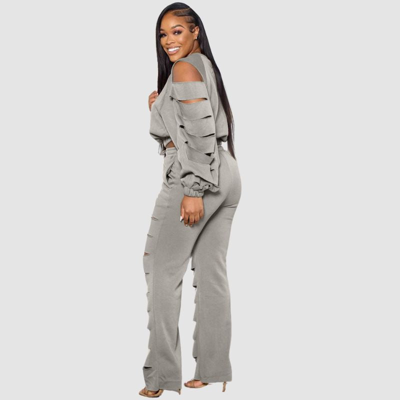 Hollow Out Design Pant Set Red / 3XL