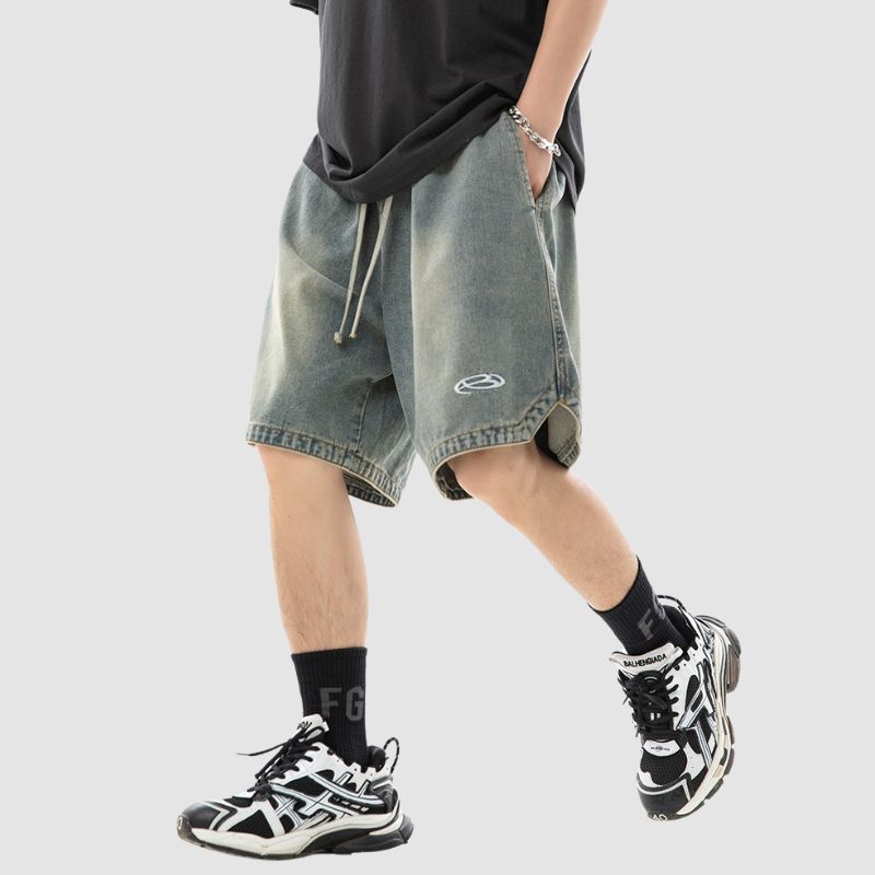 Slit Design Washed Jorts Blue / M