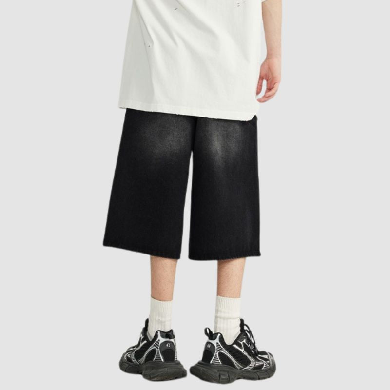 Washed Wide Leg Jorts Dark Blue / L