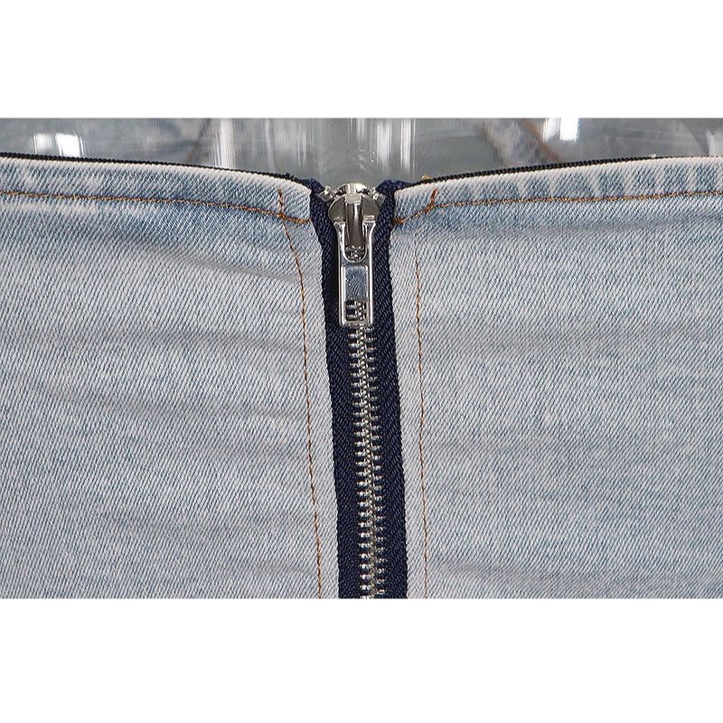 Denim Strapless Crop Top & Long Pant Set Blue / 3XL
