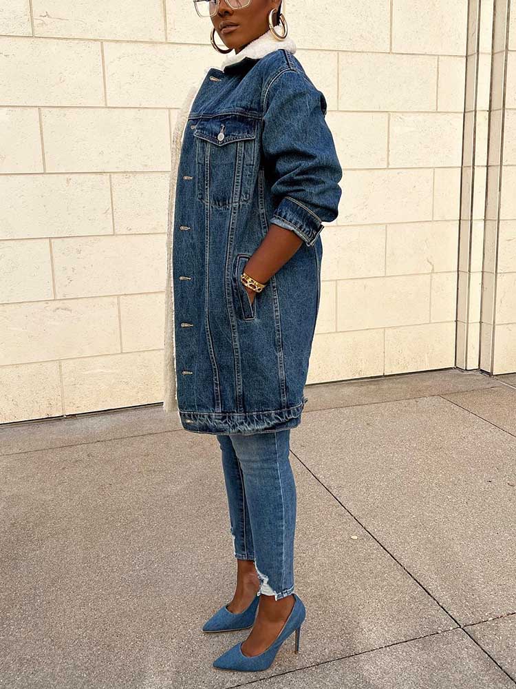 Fleece Lined Denim Coat Blue / L