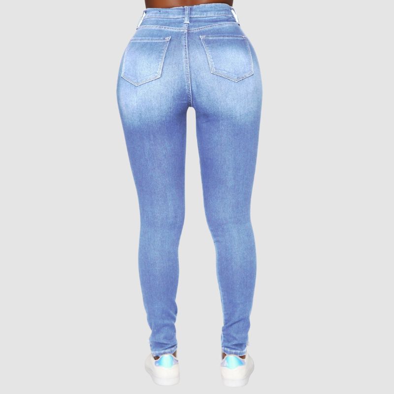 Ripped Design High Elasticity Jeans Light Blue / S