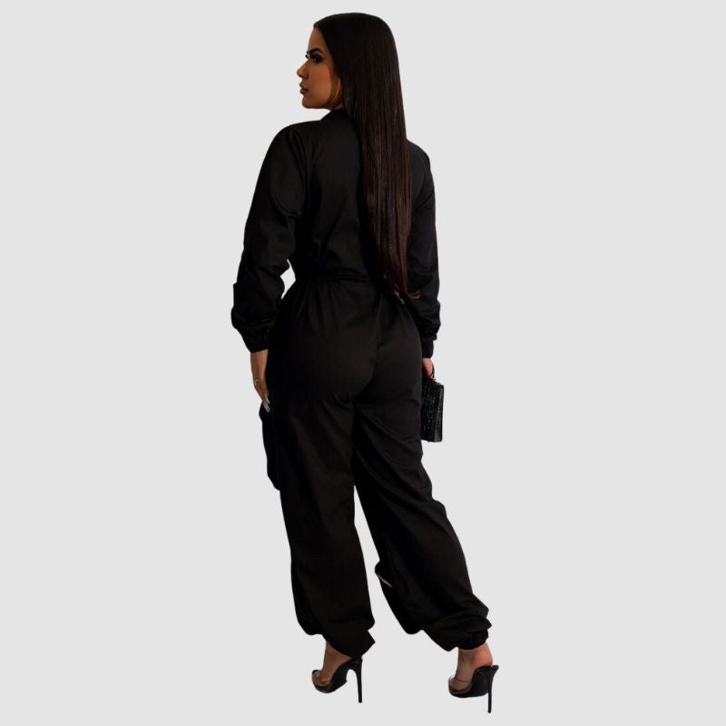 Lapel Patch Pocket Cargo Jumpsuits White / S
