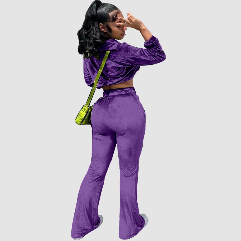V-Neck Crop Top & Drawstring Flare Pant set Pink / XL