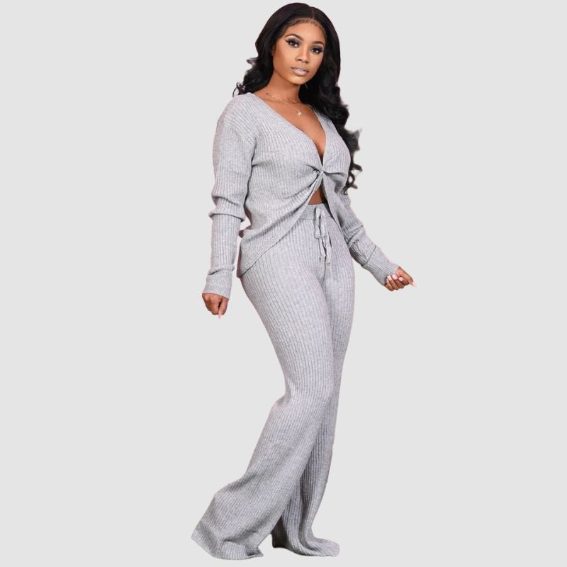 Thickened Ribbed Knit set Black / S