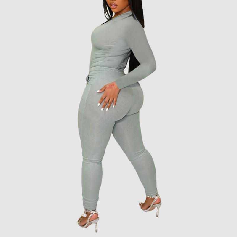 Solid Color Bodycon Two Pices set Khaki / 2XL