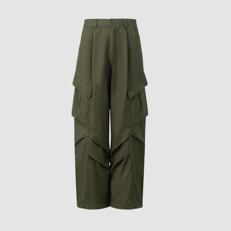 Side Pocket Patch Pleated Cargo Pants Green / M