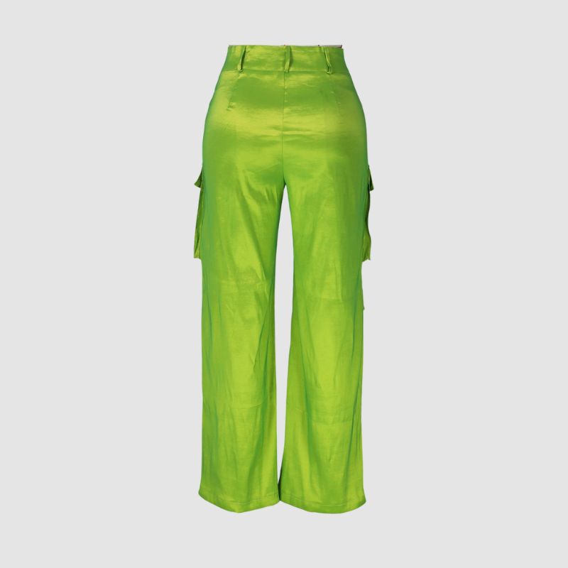Solid Color Multi-Pocket High Waist Cargo Pants Rose / S