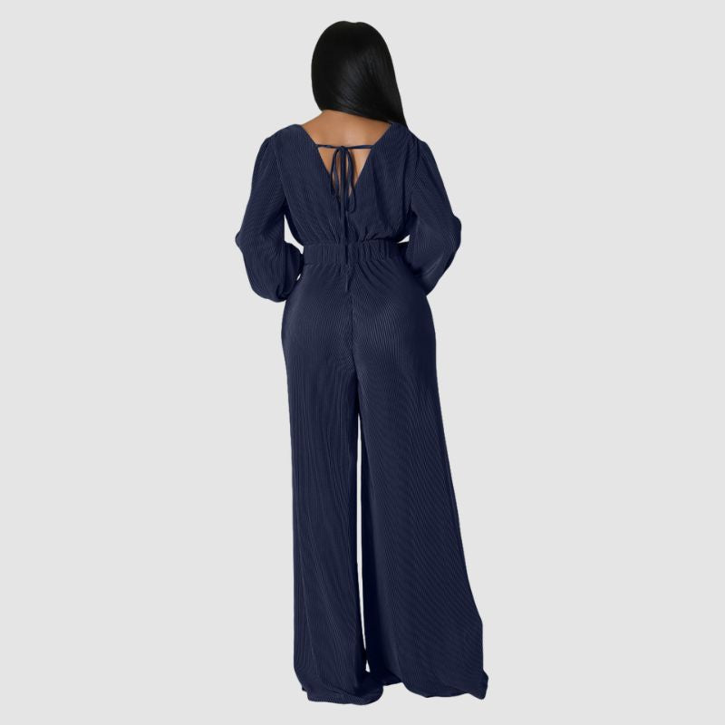 Pleated Long Sleeve Jumpsuits Rose / L