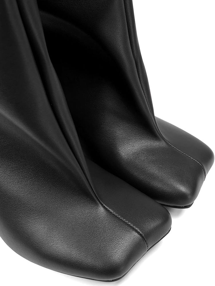 Suede Wide Calf Square Toe Boots Black / 10.5/11