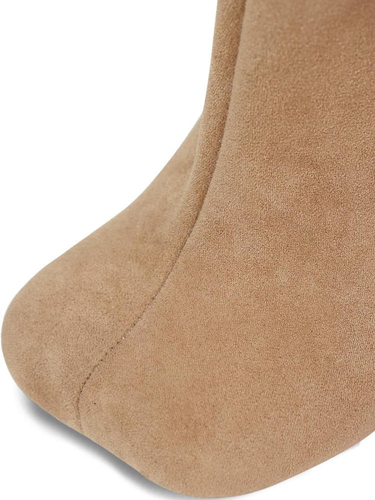 Suede Wide Calf Square Toe Boots Dark Green / 5/5.5