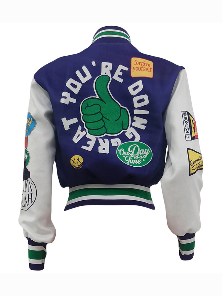 Letter Cropped Varsity Jacket Purple / S