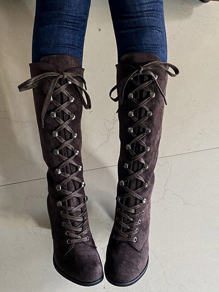 Suede Lace-Up Knee Boot Black / 7.5/8