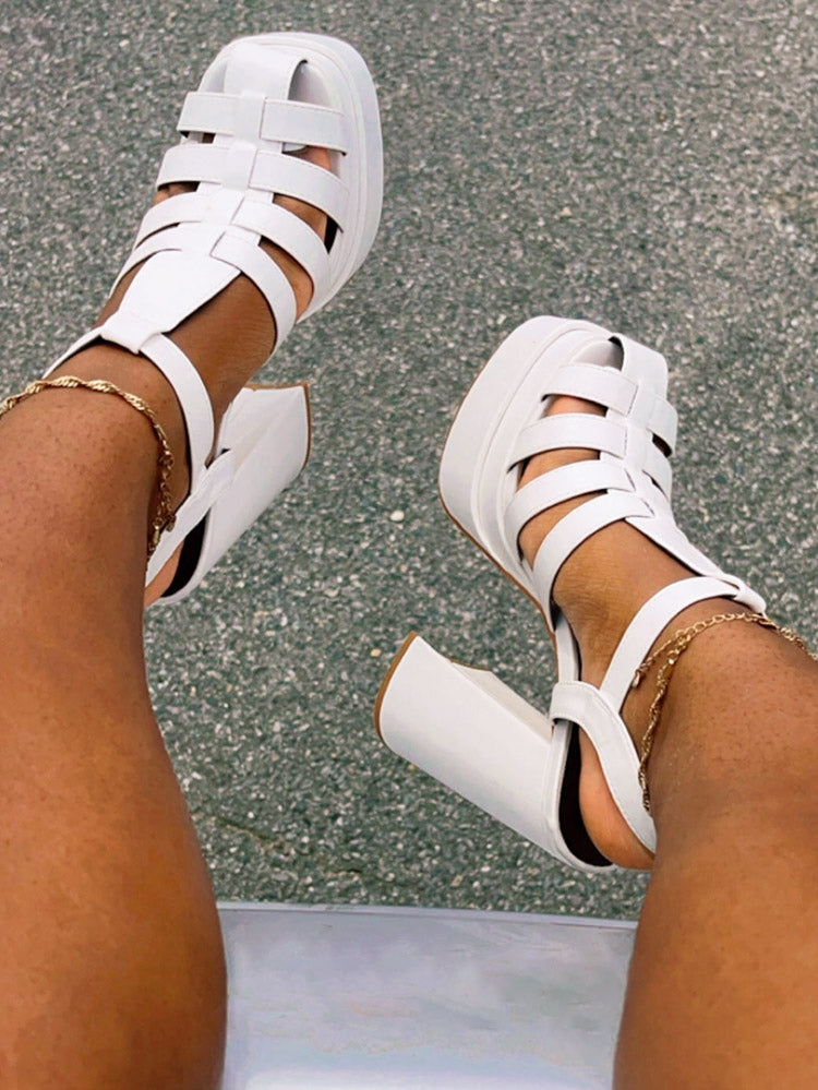 Braid Platform Chunky Heel Sandals White / 7.5/8
