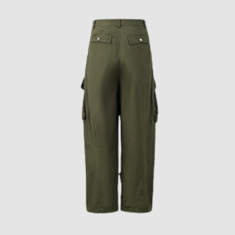 Side Pocket Patch Pleated Cargo Pants Green / L