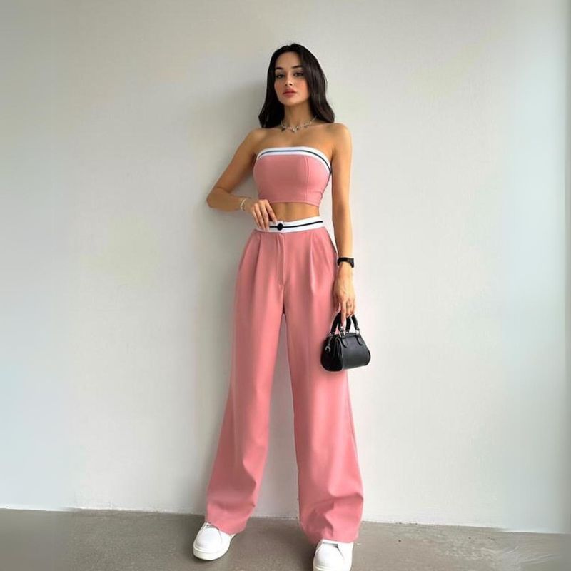 Tube Top & Wide Leg Trousers Set Black / M