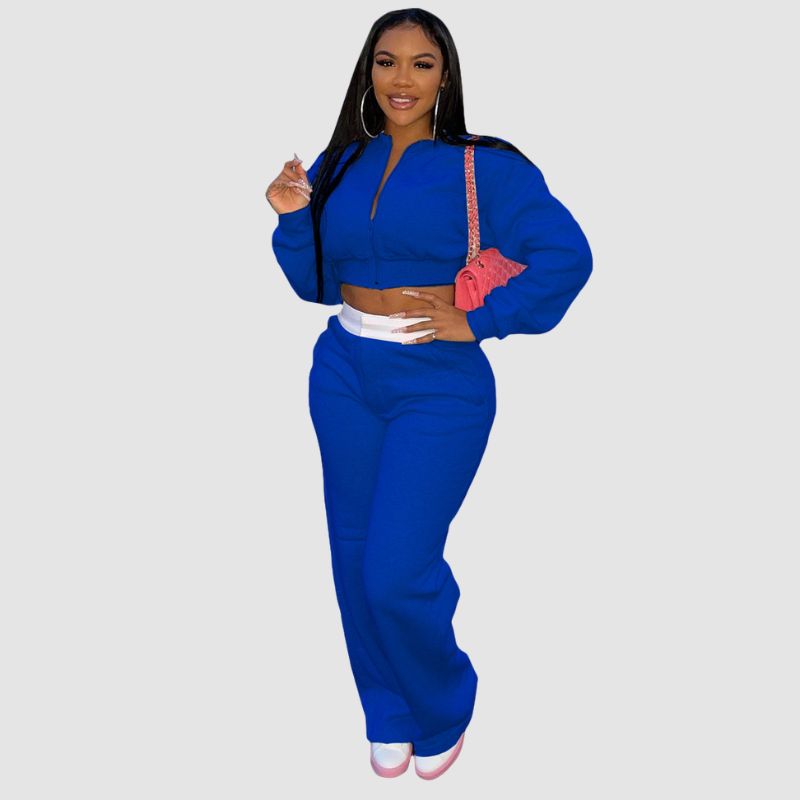 Zipper Sweatshirt & Wide Leg Pant Set Rose / M